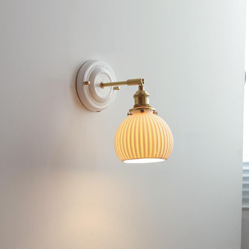 Vintage Ceramic and Brass Wall Sconce Light - Elegant 1-Light Wall Lamp for Modern Bedroom and Living Room Decor 13