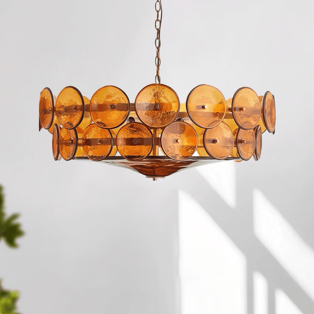 Vintage Chandelier Textured Glass Adjustable Height Gold 2
