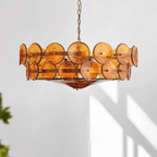 Vintage Chandelier Textured Glass Adjustable Height Gold 2