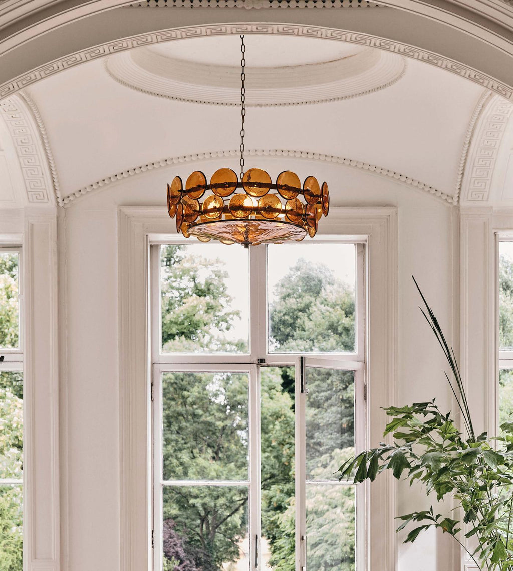Vintage Chandelier Textured Glass Adjustable Height Gold 4