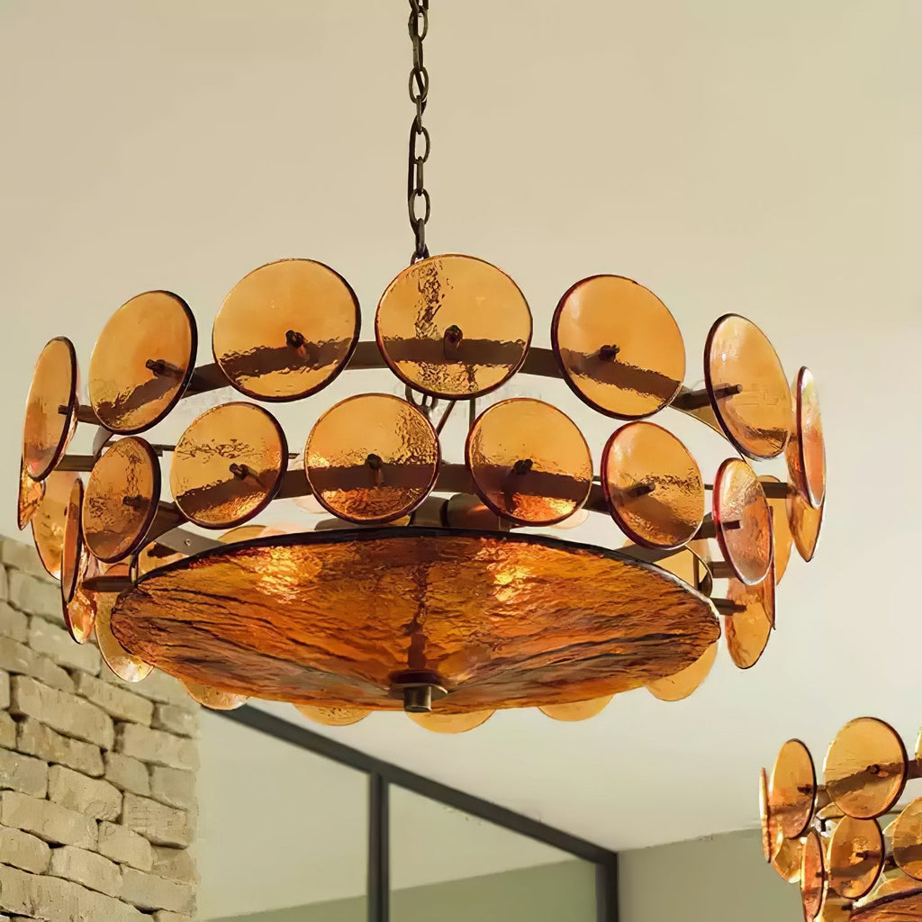 Vintage Chandelier Textured Glass Adjustable Height Gold 7