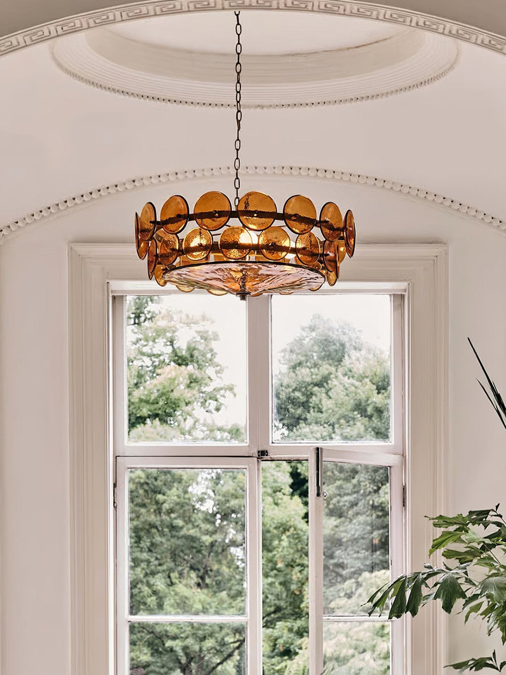 Vintage Chandelier Textured Glass Adjustable Height Gold 8