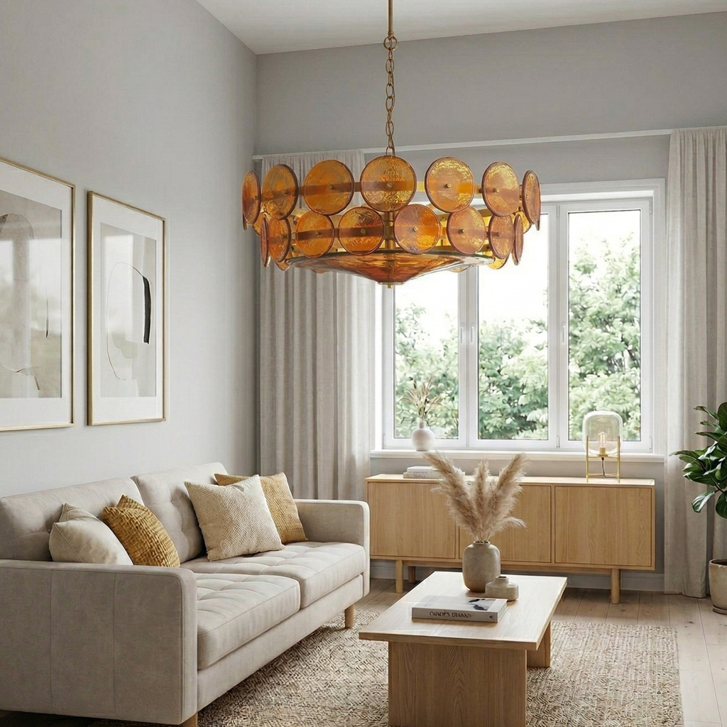 Vintage Chandelier Textured Glass Adjustable Height Gold 99