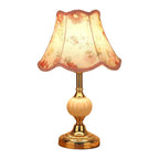 Vintage Floral Table Lamp with Fabric Shade – Elegant Bedside or Desk Lamp in White and Gold 0