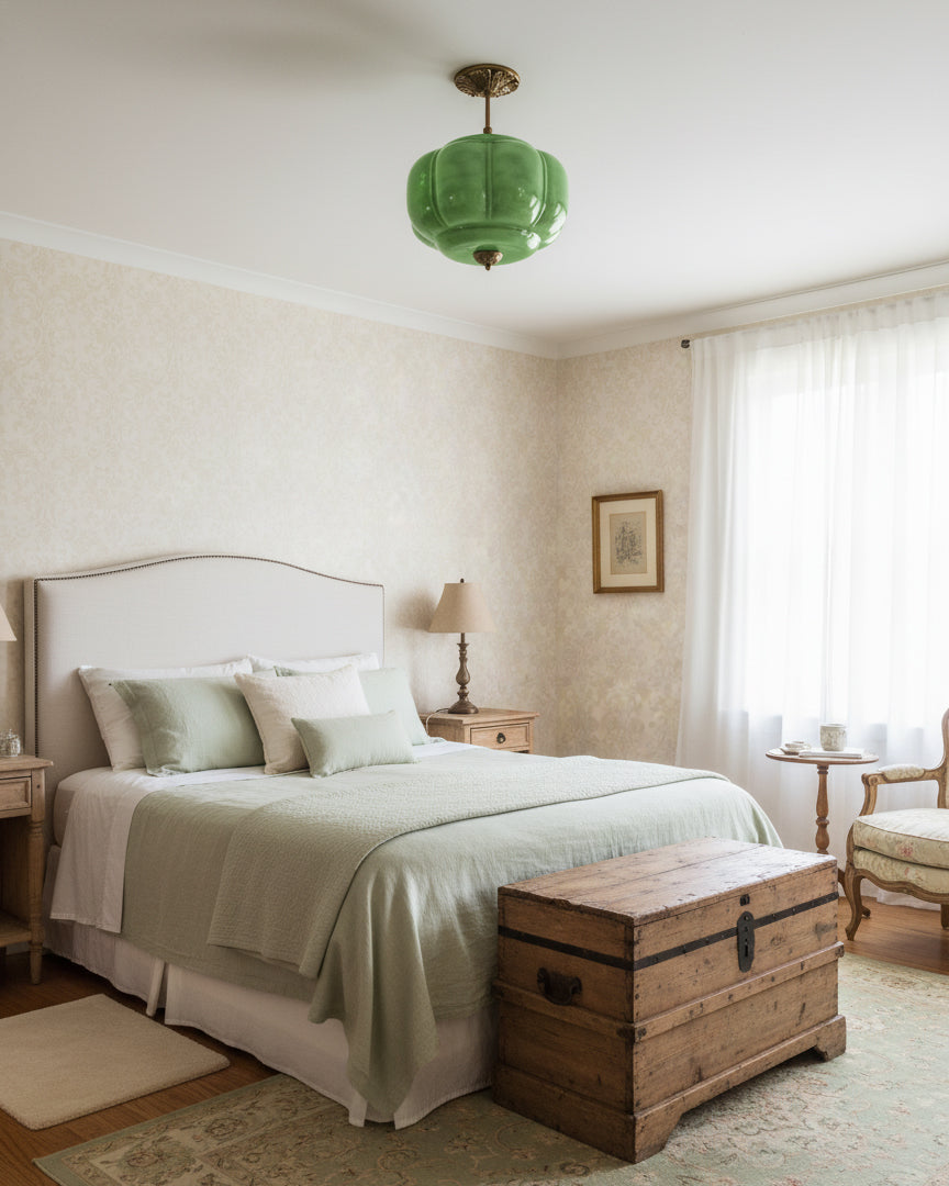 Vintage Glass Ceiling Lamp with Brass Fittings – Elegant Flush Mount Ceiling Light 8