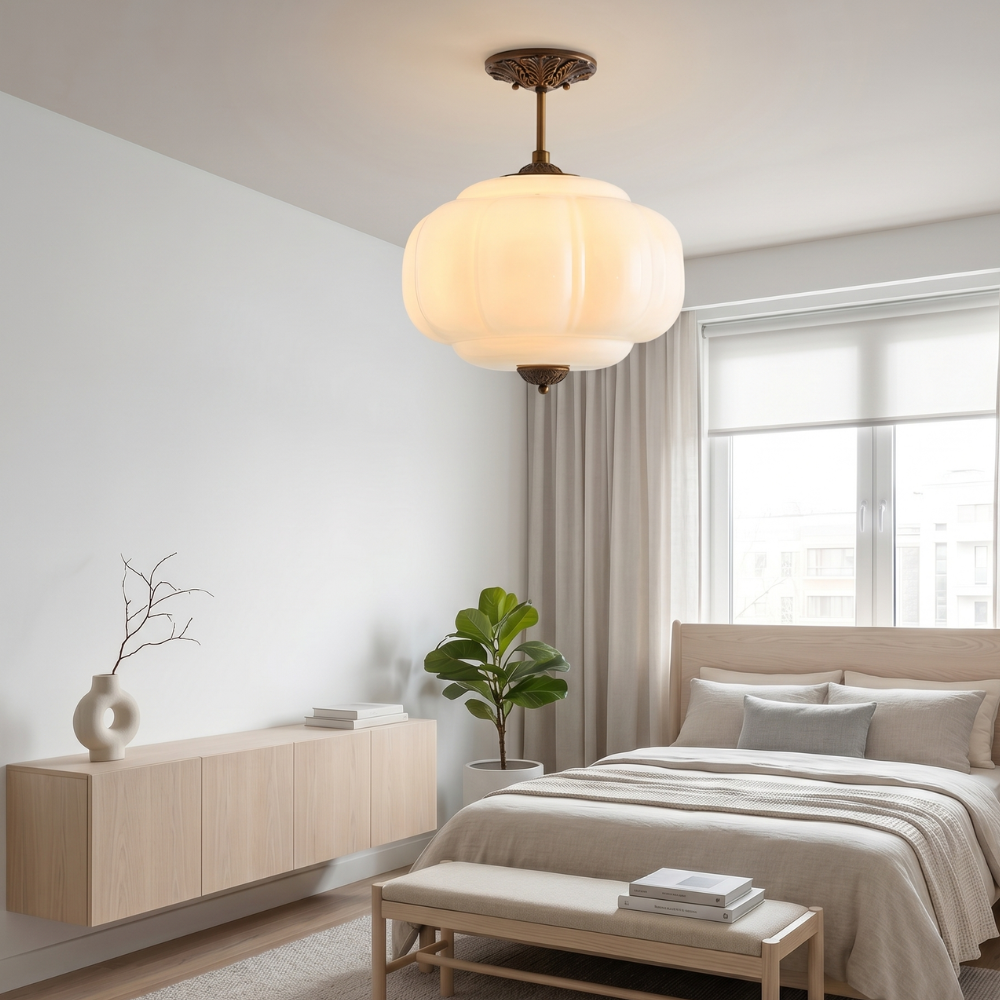 Vintage Glass Ceiling Lamp with Brass Fittings – Elegant Flush Mount Ceiling Light 89
