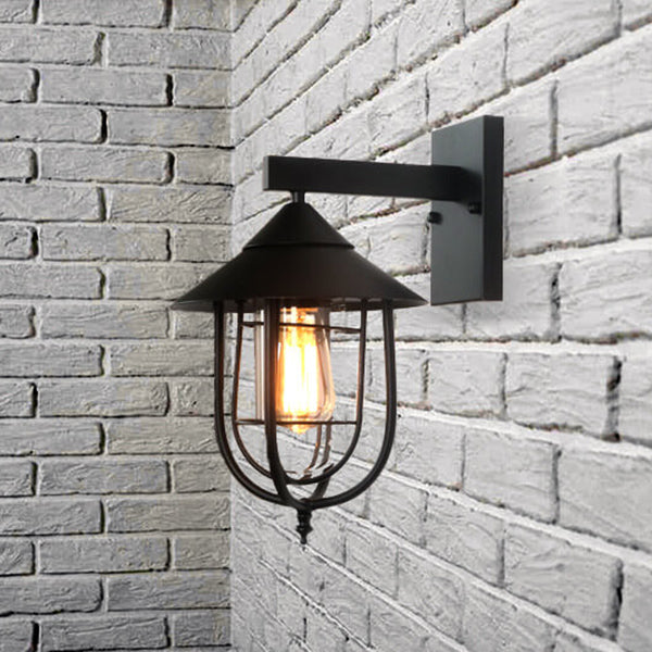 Vintage Industrial Outdoor Wall Sconce Lamp – 1-Light Iron Lantern for Indoor and Outdoor Use, Black or Bronze Finish 0