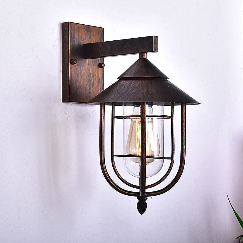 Vintage Industrial Outdoor Wall Sconce Lamp – 1-Light Iron Lantern for Indoor and Outdoor Use, Black or Bronze Finish 1