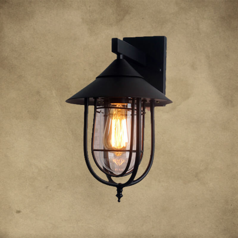 Vintage Industrial Outdoor Wall Sconce Lamp – 1-Light Iron Lantern for Indoor and Outdoor Use, Black or Bronze Finish 2