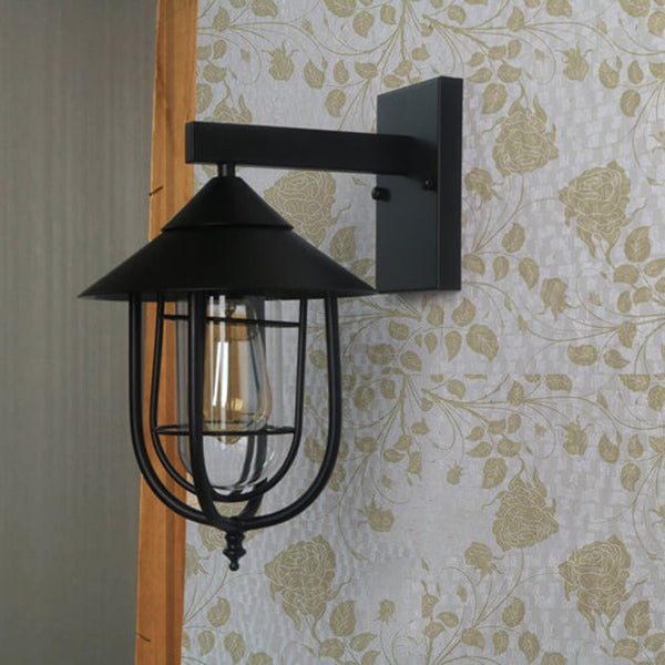 Vintage Industrial Outdoor Wall Sconce Lamp – 1-Light Iron Lantern for Indoor and Outdoor Use, Black or Bronze Finish 3