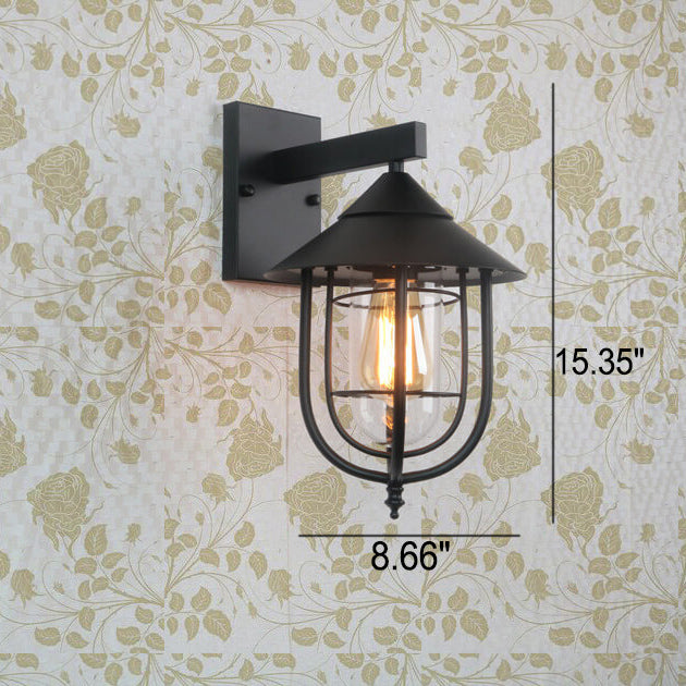 Vintage Industrial Outdoor Wall Sconce Lamp – 1-Light Iron Lantern for Indoor and Outdoor Use, Black or Bronze Finish 4