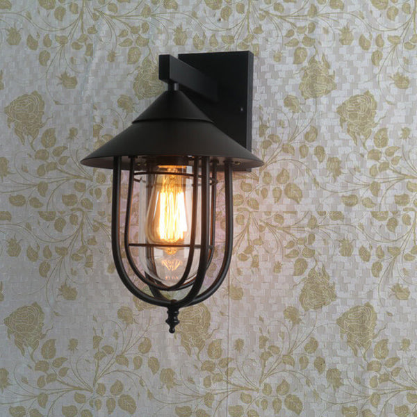 Vintage Industrial Outdoor Wall Sconce Lamp – 1-Light Iron Lantern for Indoor and Outdoor Use, Black or Bronze Finish 8