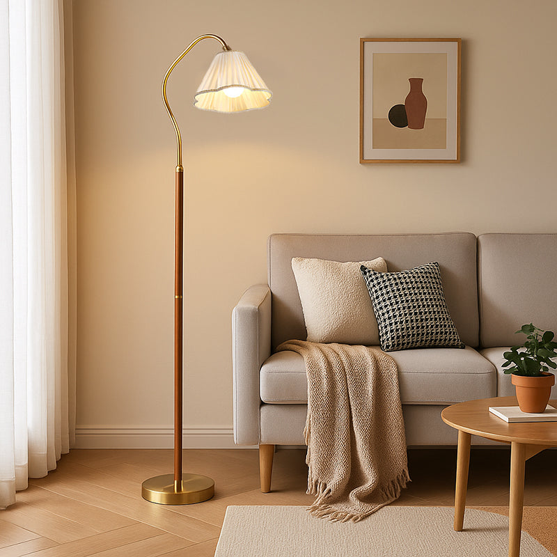 Vintage Japanese Floor Lamp – Solid Wood & Fabric Shade, 61.81 Tall Industrial Design for Living Room or Bedroom 0