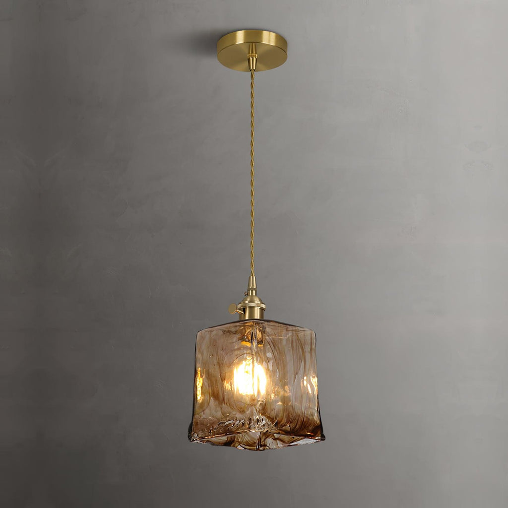 Vintage Pendant Light Brown Glass Adjustable Height 0
