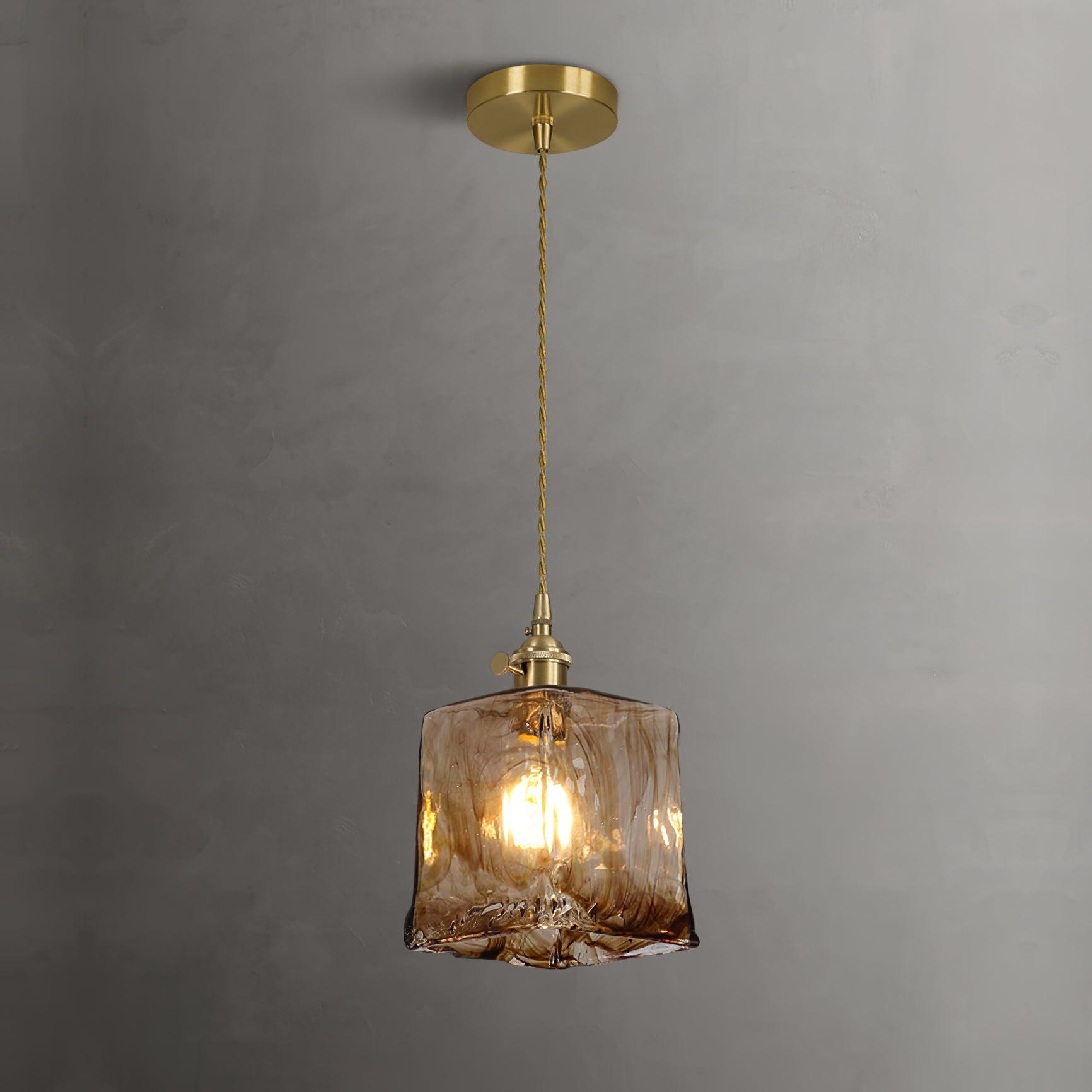 Vintage Pendant Light Brown Glass Adjustable Height 0