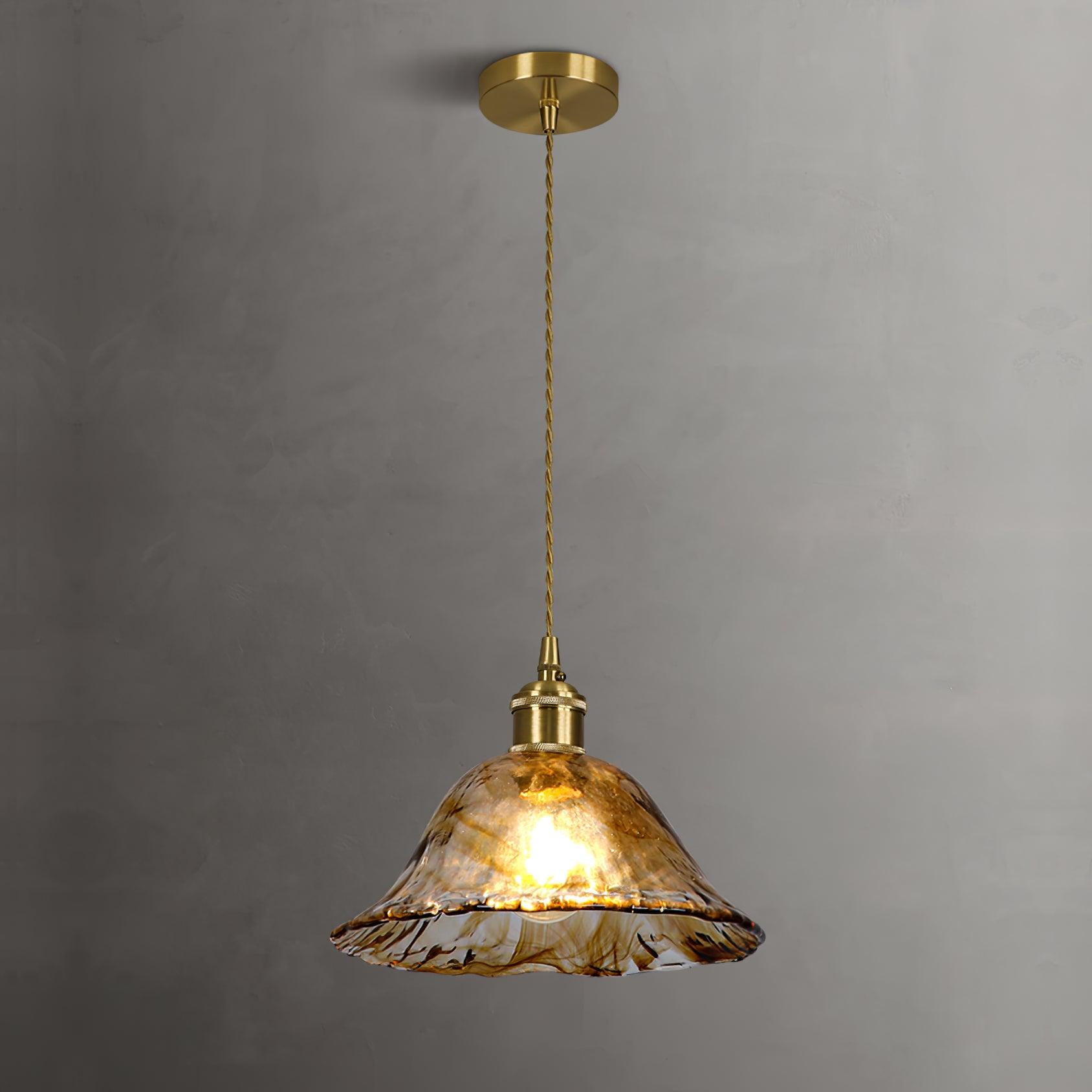 Vintage Pendant Light Brown Glass Adjustable Height 9