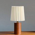 Vintage Solid Wood Base Table Lamp with Pleated Fabric Shade – Elegant Bedside or Desk Lamp 0