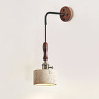 Vintage Wall Sconce Lighting with Travertine Shade and Wooden Handle 0