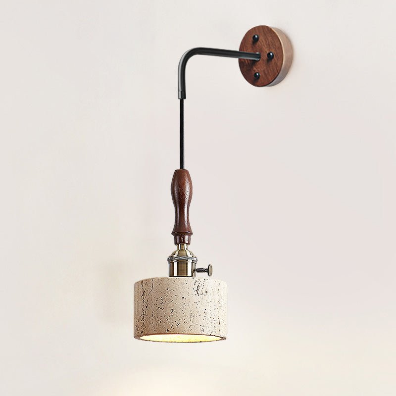 Vintage Wall Sconce Lighting with Travertine Shade and Wooden Handle 0