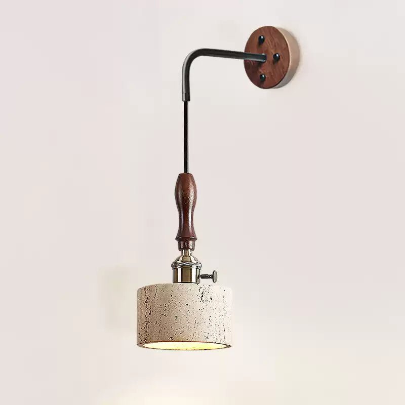 Vintage Wall Sconce Lighting with Travertine Shade and Wooden Handle 3