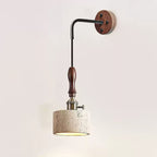 Vintage Wall Sconce Lighting with Travertine Shade and Wooden Handle 3