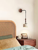 Vintage Wall Sconce Lighting with Travertine Shade and Wooden Handle 8