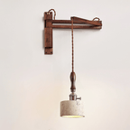 Vintage Wall Sconce Lighting with Travertine Shade and Wooden Handle 9