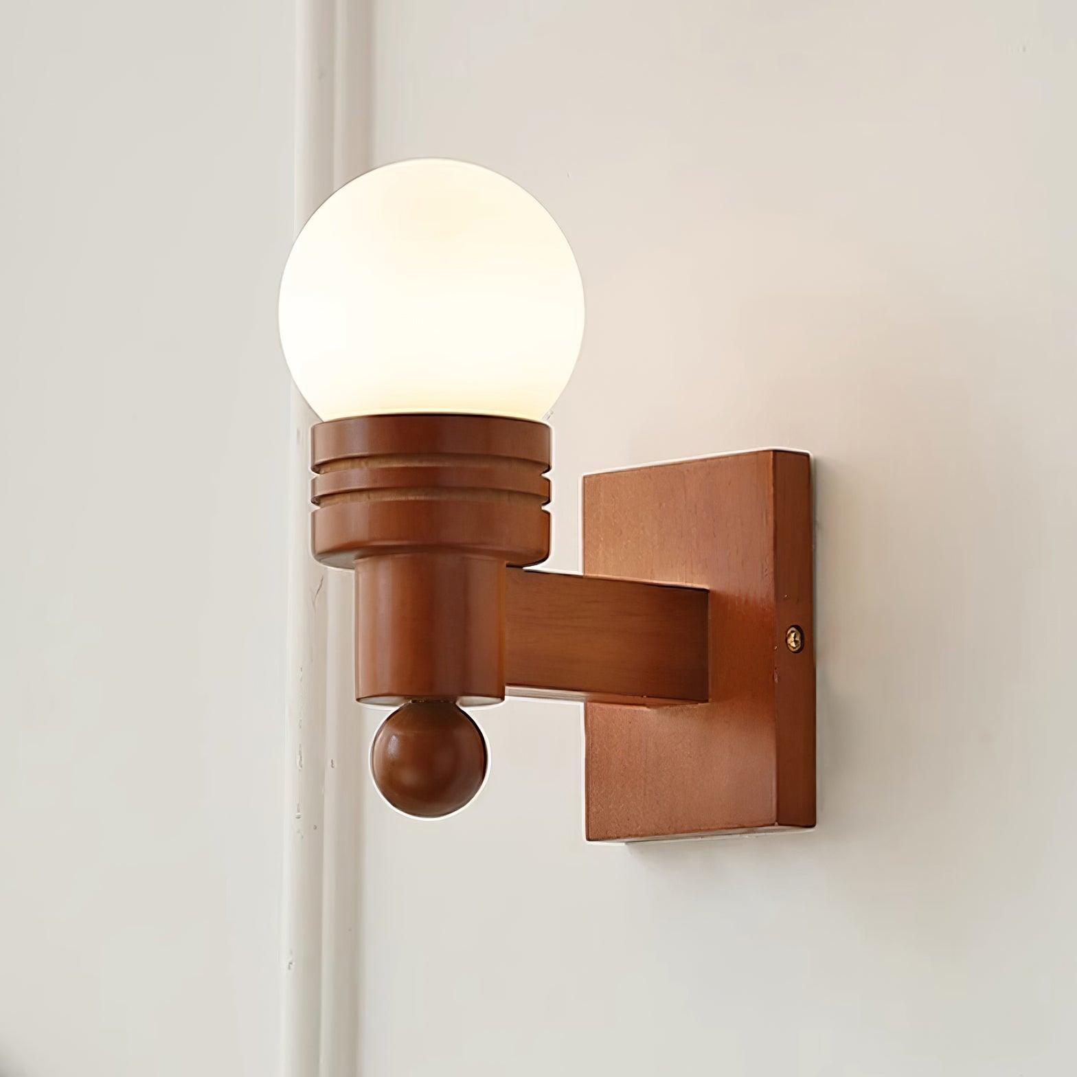 Vintage Wood Wall Light with White Glass Shade – Damp Rated Sconce for Bathroom and Outdoor Use 0