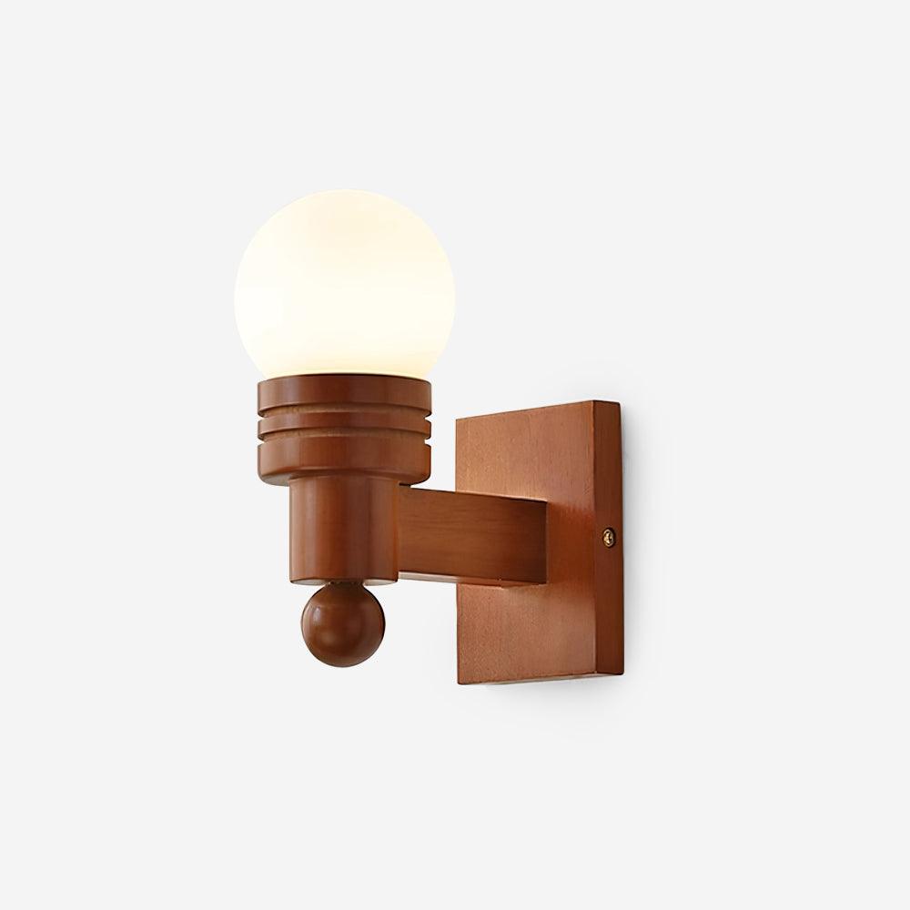 Vintage Wood Wall Light with White Glass Shade – Damp Rated Sconce for Bathroom and Outdoor Use 1