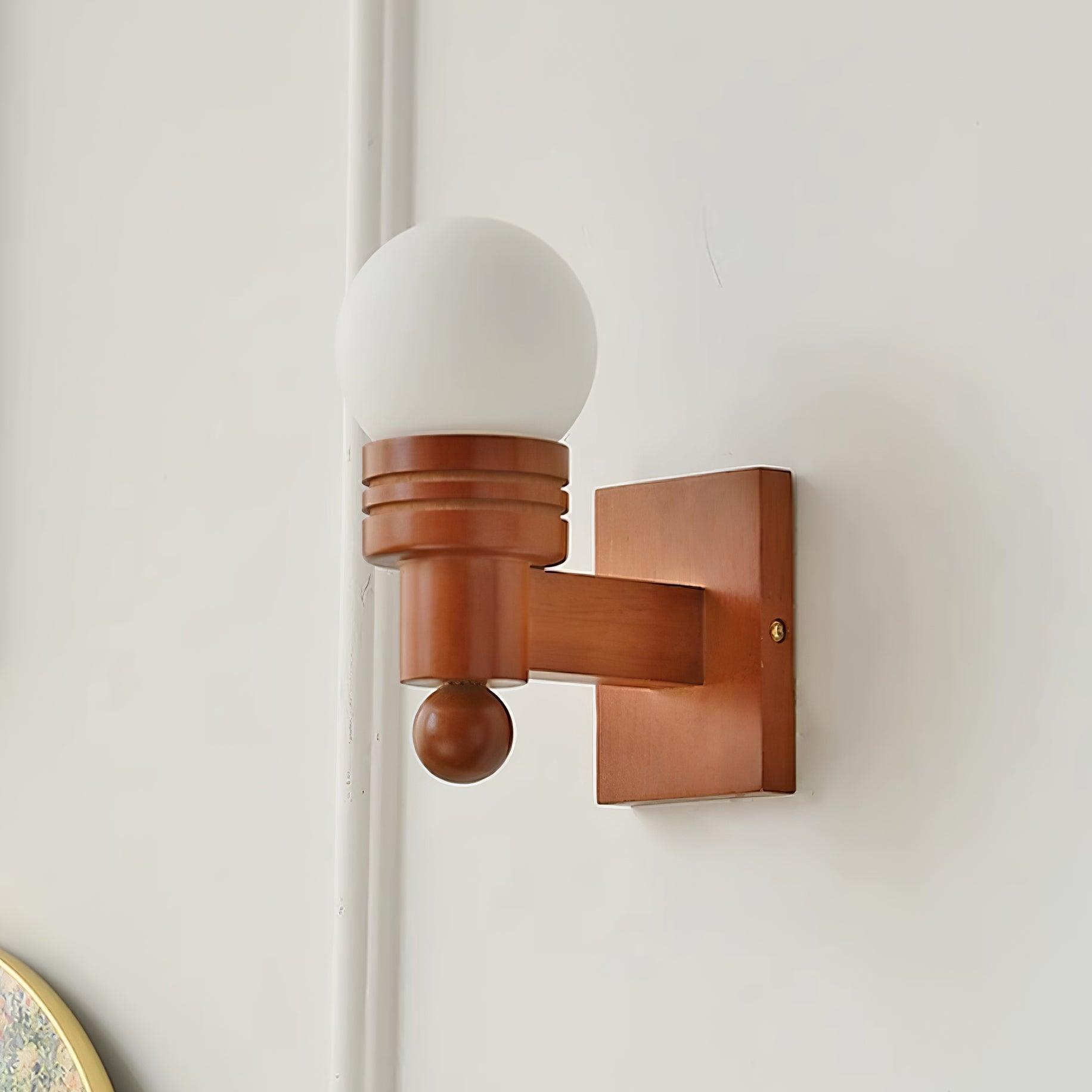 Vintage Wood Wall Light with White Glass Shade – Damp Rated Sconce for Bathroom and Outdoor Use 3