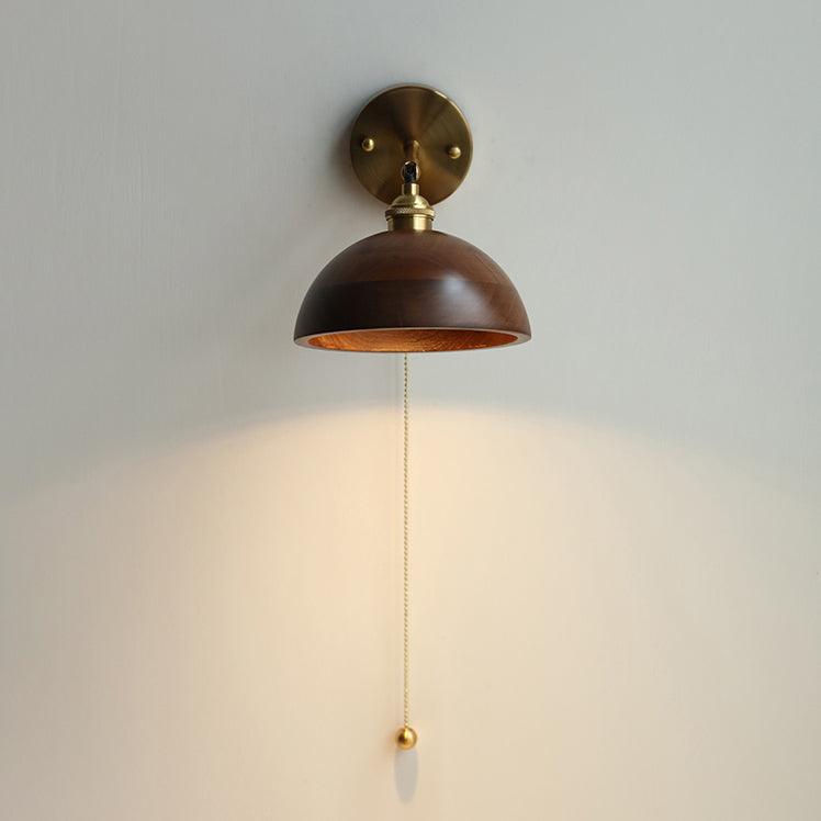 Vintage Wood Wall Sconce Brass Accent Walnut Finish Indoor Light Home Decor Stack Clear 0