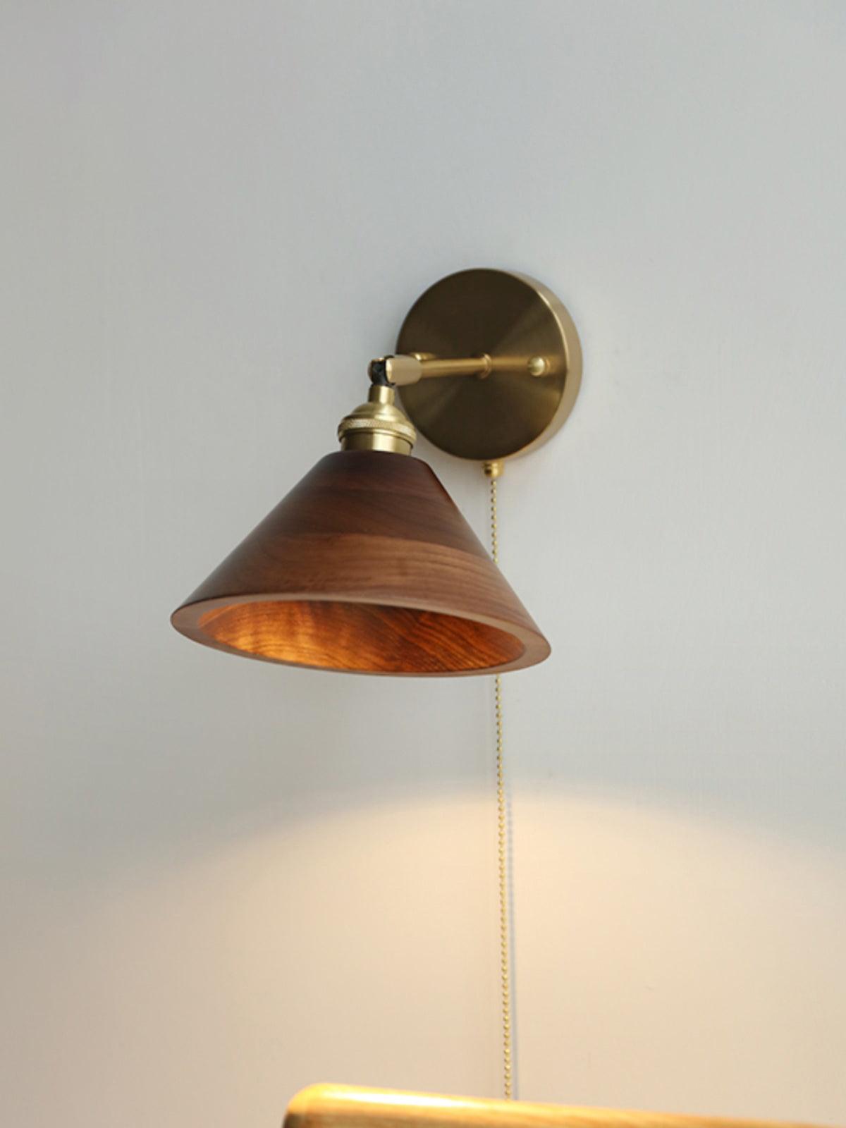 Vintage Wood Wall Sconce Brass Accent Walnut Finish Indoor Light Home Decor Stack Clear 4