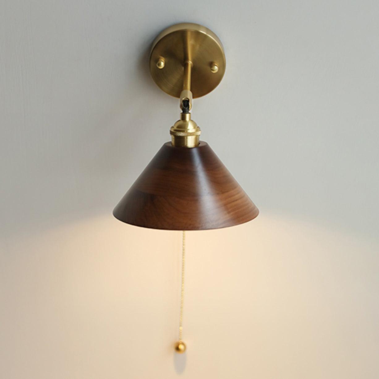 Vintage Wood Wall Sconce Brass Accent Walnut Finish Indoor Light Home Decor Stack Clear 9
