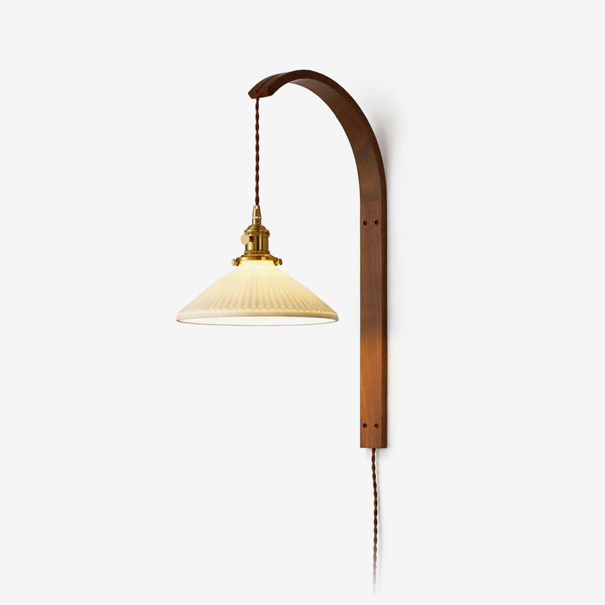 Vintage Wooden Wall Light With Glass Shade - Walnut Finish 1