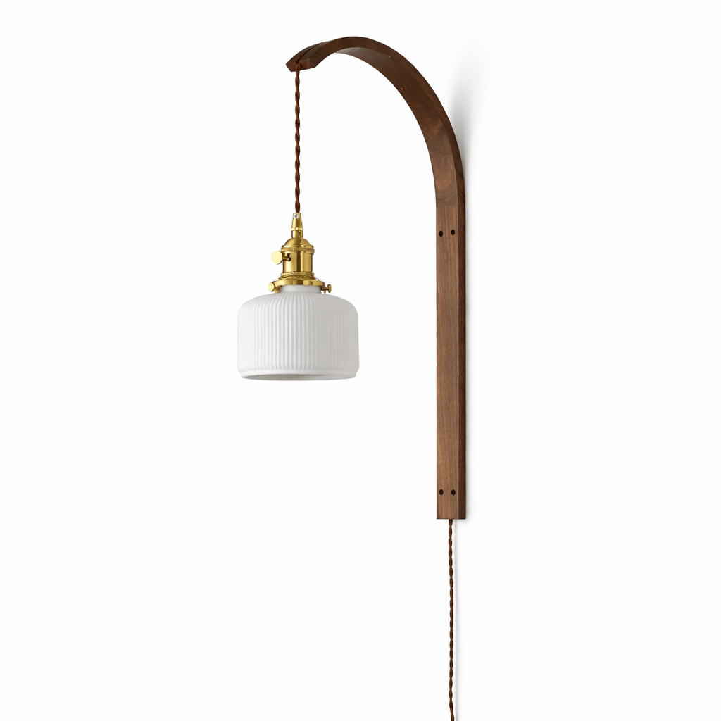 Vintage Wooden Wall Light With Glass Shade - Walnut Finish 10
