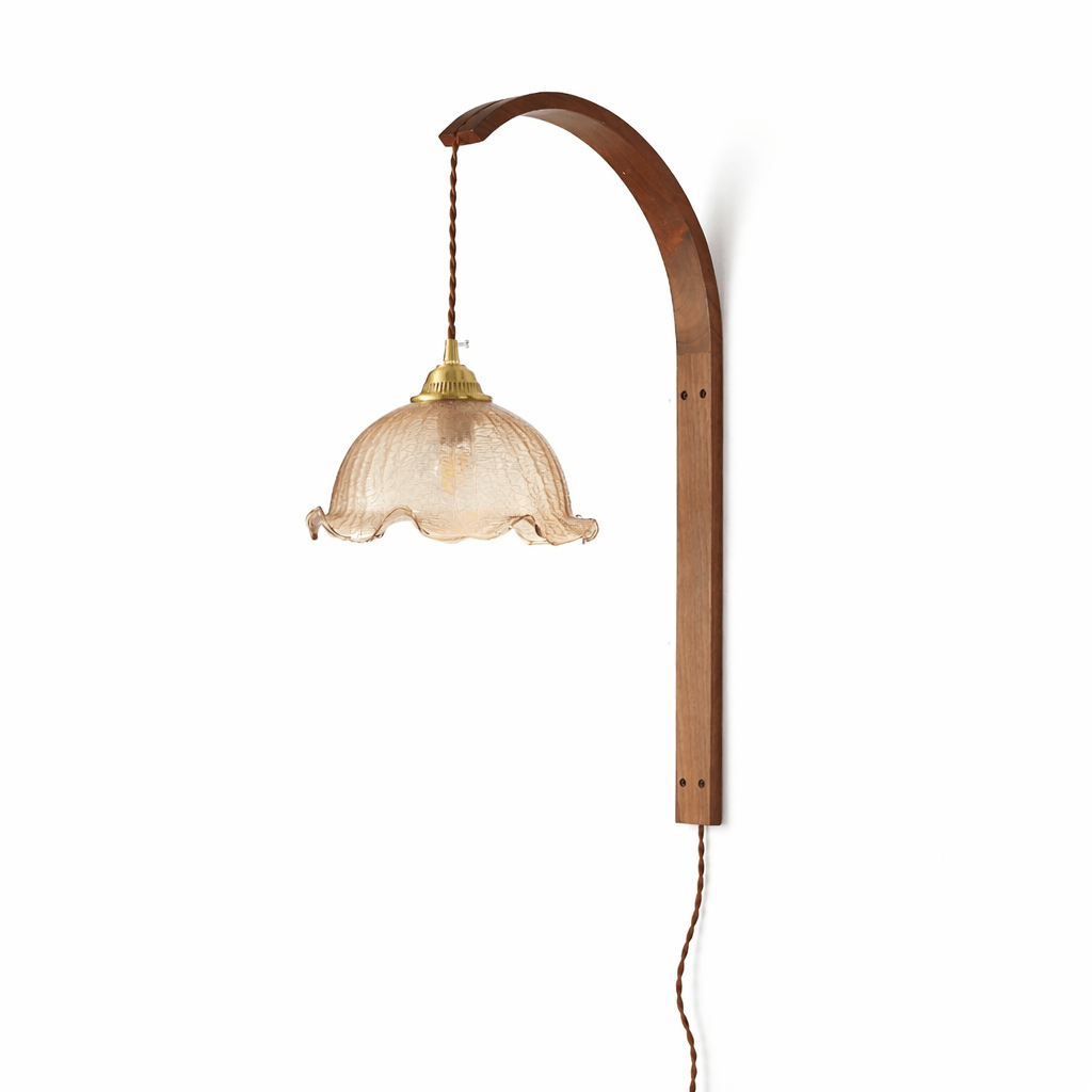 Vintage Wooden Wall Light With Glass Shade - Walnut Finish 11