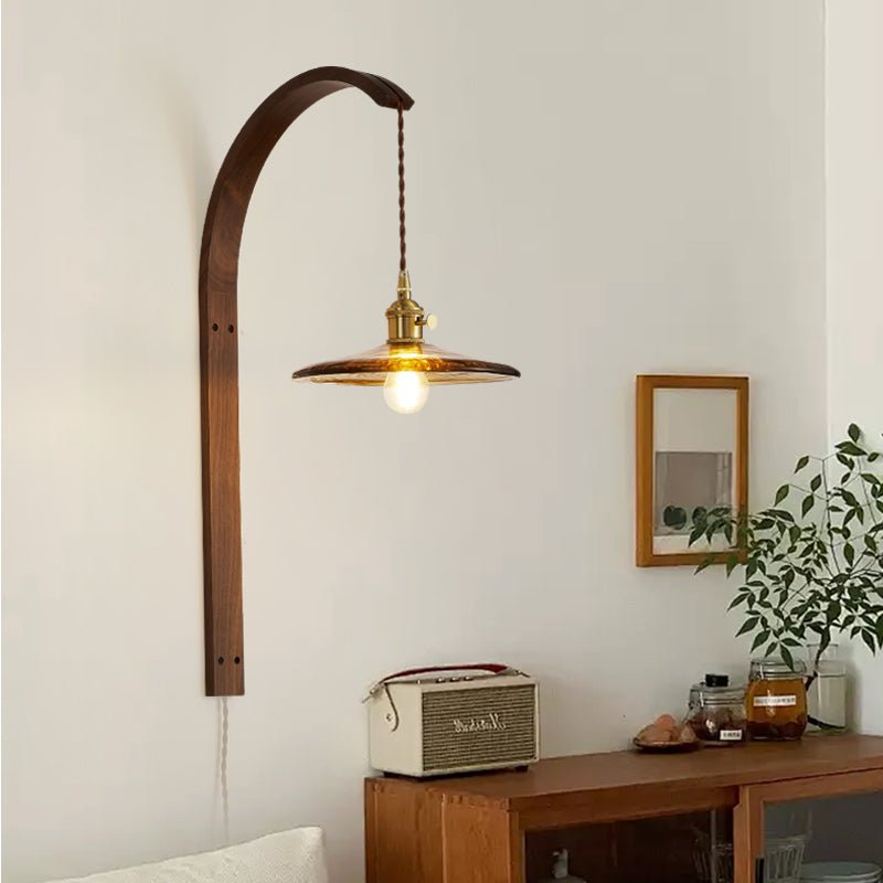 Vintage Wooden Wall Light With Glass Shade - Walnut Finish 2