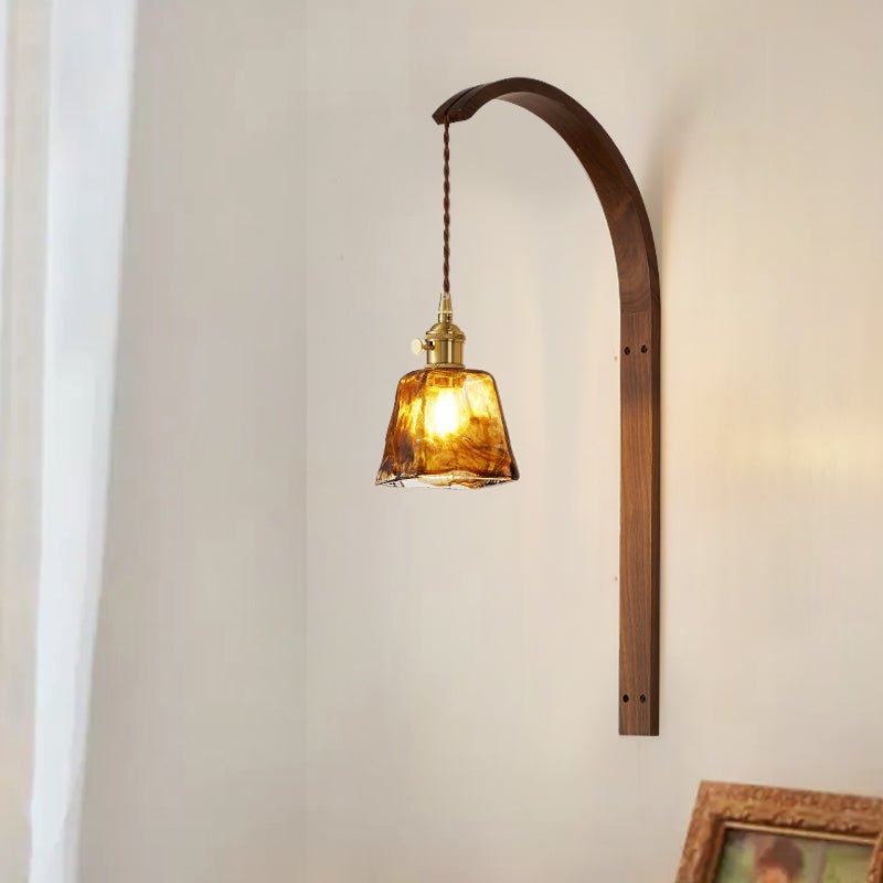 Vintage Wooden Wall Light With Glass Shade - Walnut Finish 3