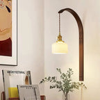 Vintage Wooden Wall Light With Glass Shade - Walnut Finish 6