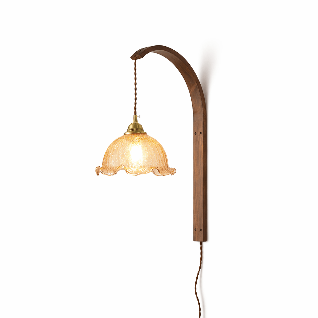 Vintage Wooden Wall Light With Glass Shade - Walnut Finish 7