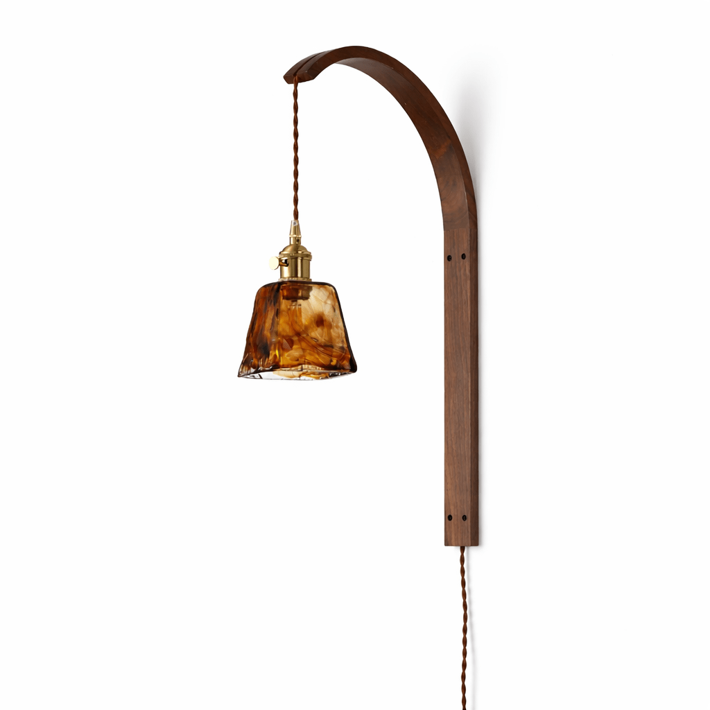 Vintage Wooden Wall Light With Glass Shade - Walnut Finish 8