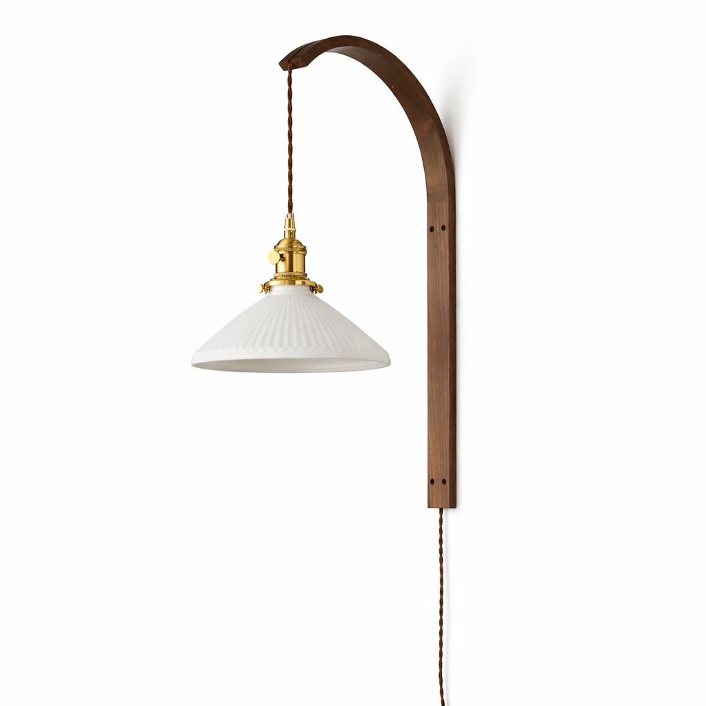 Vintage Wooden Wall Light With Glass Shade - Walnut Finish 9