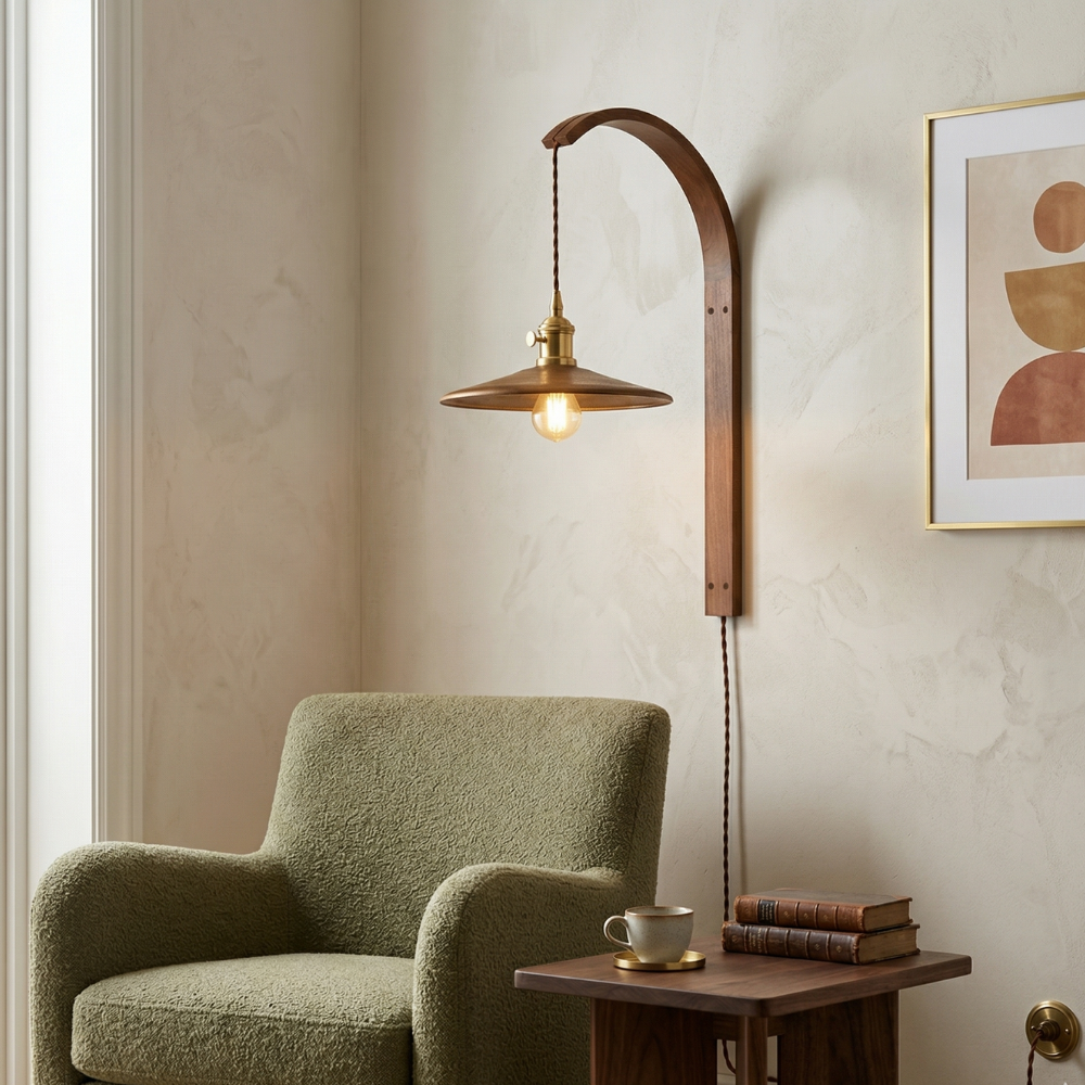Vintage Wooden Wall Light With Glass Shade - Walnut Finish 99