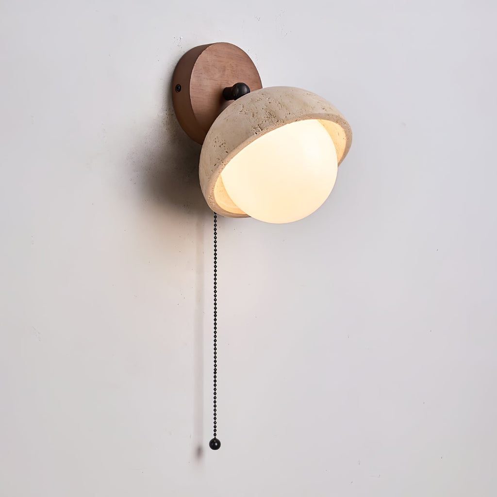 Vintage Yellow Travertine Wall Sconce With Pull Chain 0