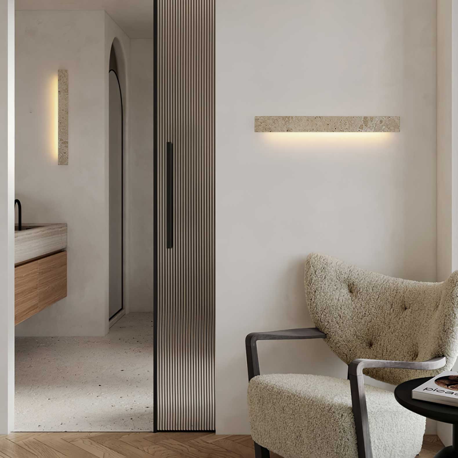 Wall Light with Yellow Travertine Finish and Integrated LED – Modern Sconce for Bathrooms 7