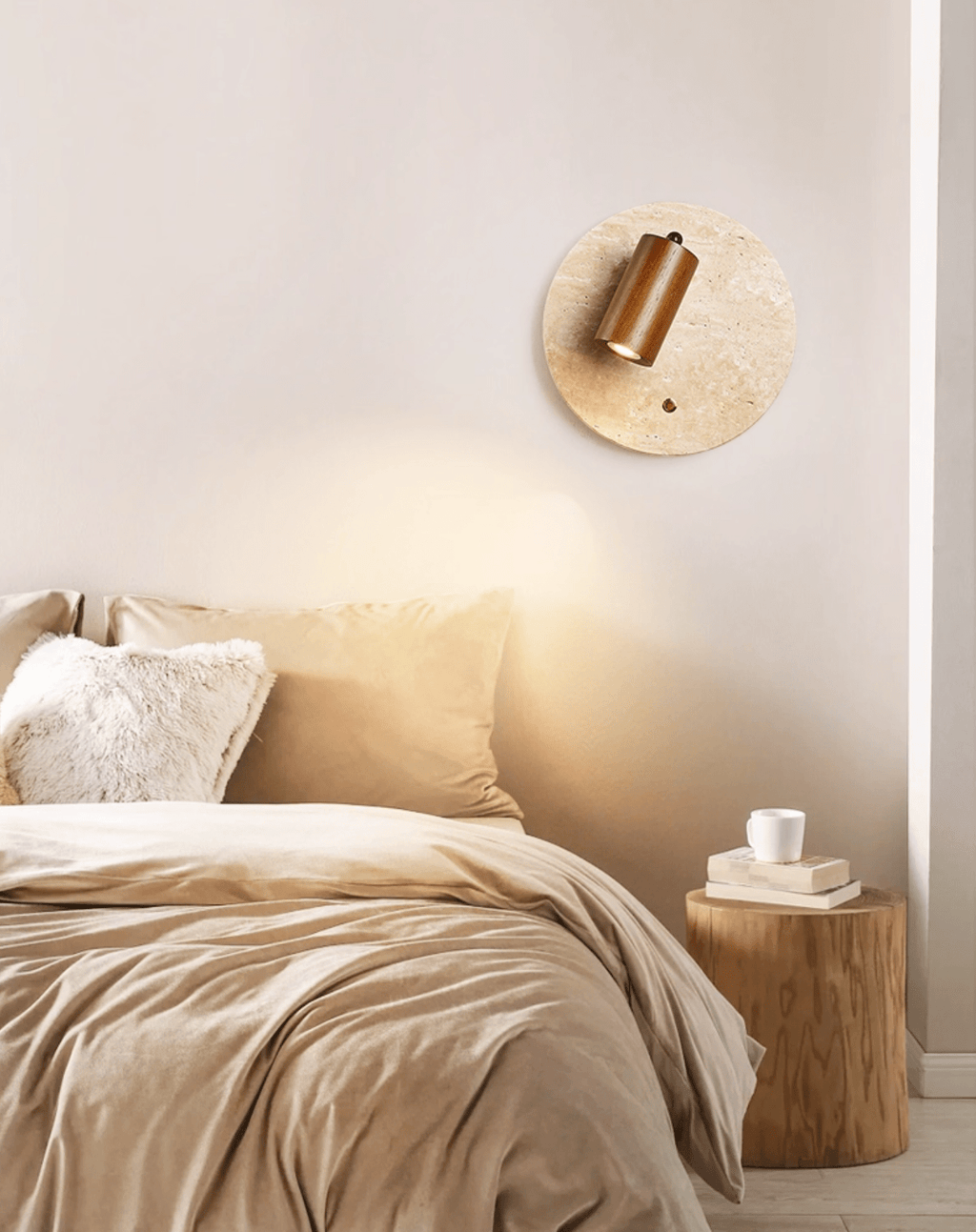 Wall Sconce with Adjustable Spotlight and Travertine Backplate - Indoor Wall Lights 2