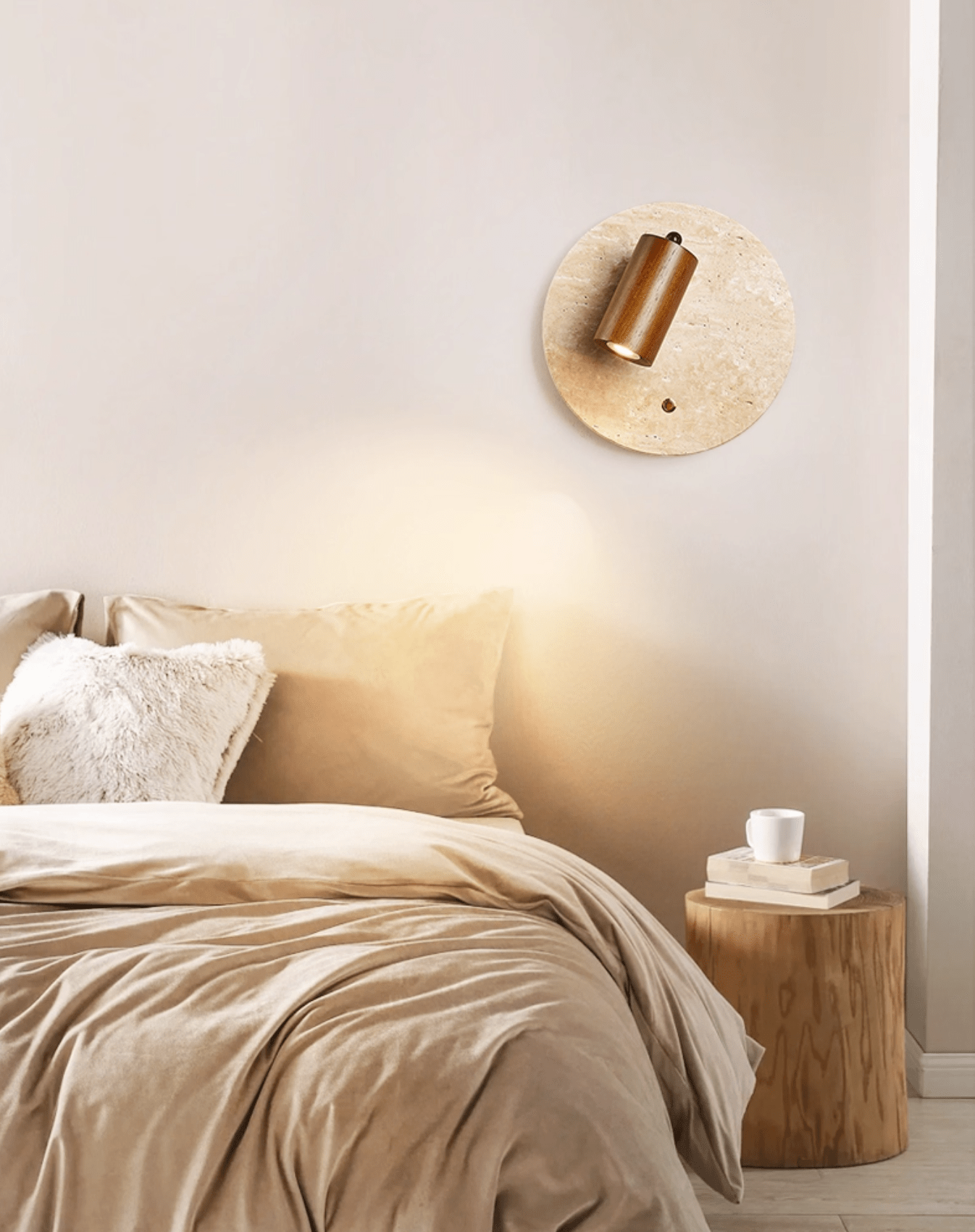 Wall Sconce with Adjustable Spotlight and Travertine Backplate - Indoor Wall Lights 2