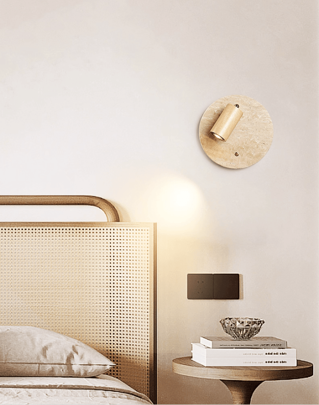 Wall Sconce with Adjustable Spotlight and Travertine Backplate - Indoor Wall Lights 5