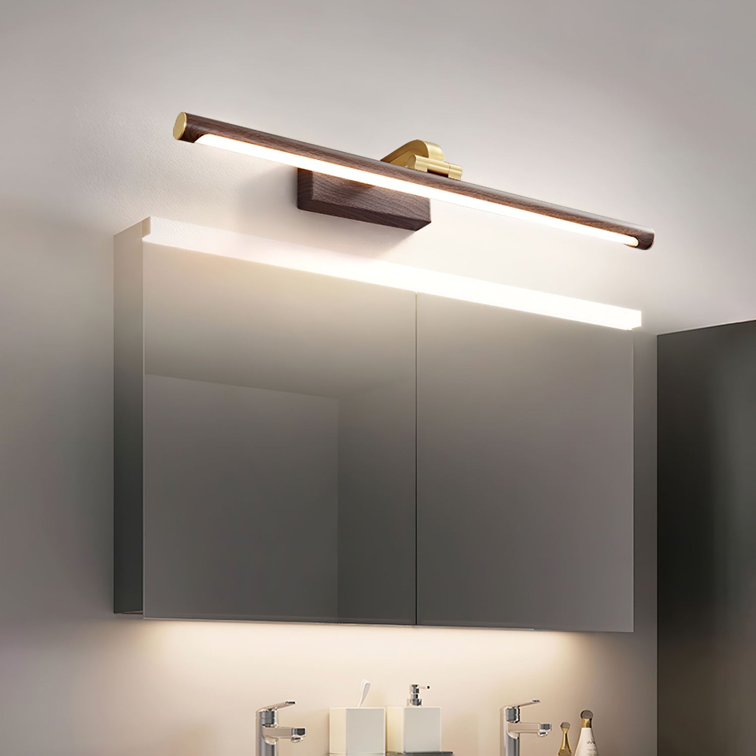 Walnut Slim LED Wall Light - Brass Finish 2