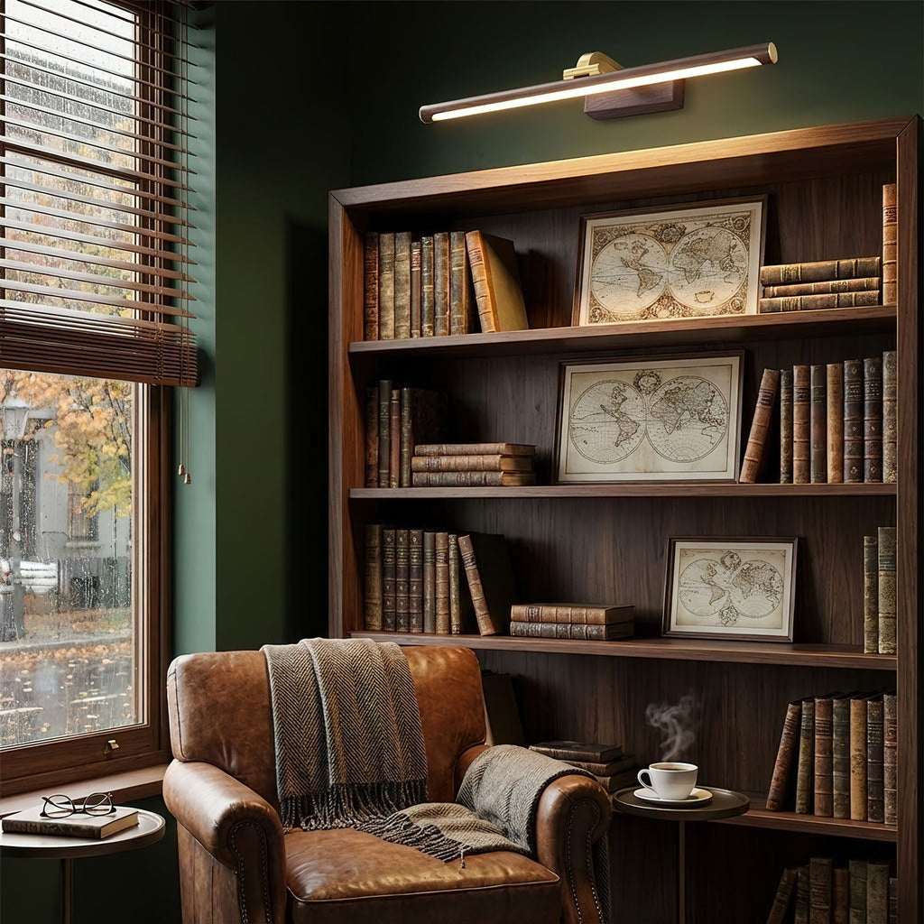 Walnut Slim LED Wall Light - Brass Finish 3